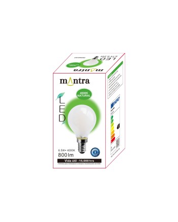 BOMBILLA LED * E14 OPAL ESFERICA – 6.5W - 4000K - 800 Lm - 360º